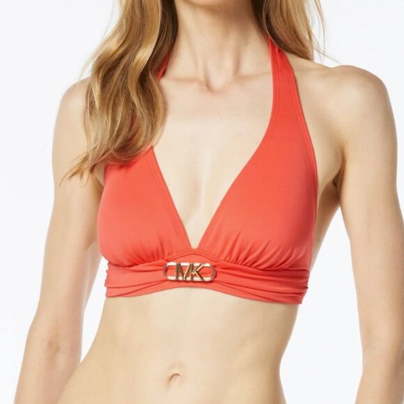 MICHAEL Michael Kors Halter Bikini Top - Hardware Solids Sea Coral Small New - Picture 2 of 6